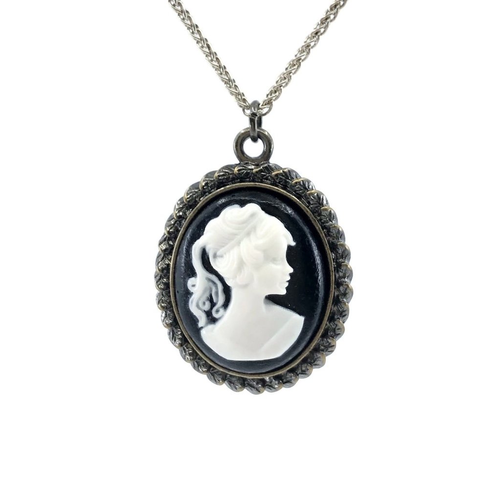 Black and White Resign Cameo Pendant